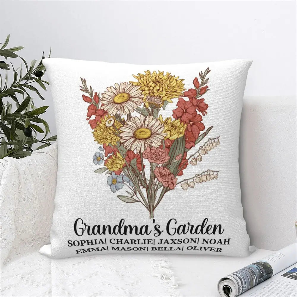 Personalised Birth Flower Bouquet Pillow Cover Case