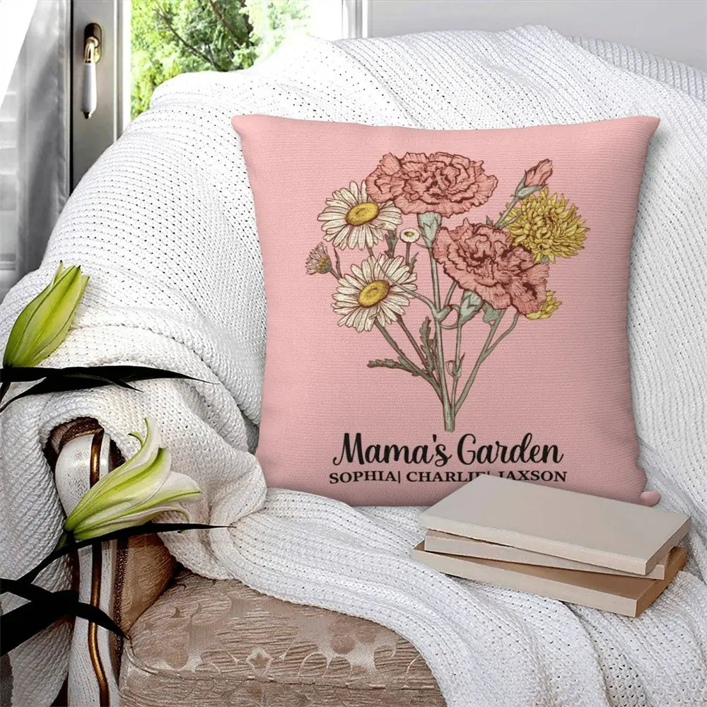 Personalised Birth Flower Bouquet Pillow Cover Case
