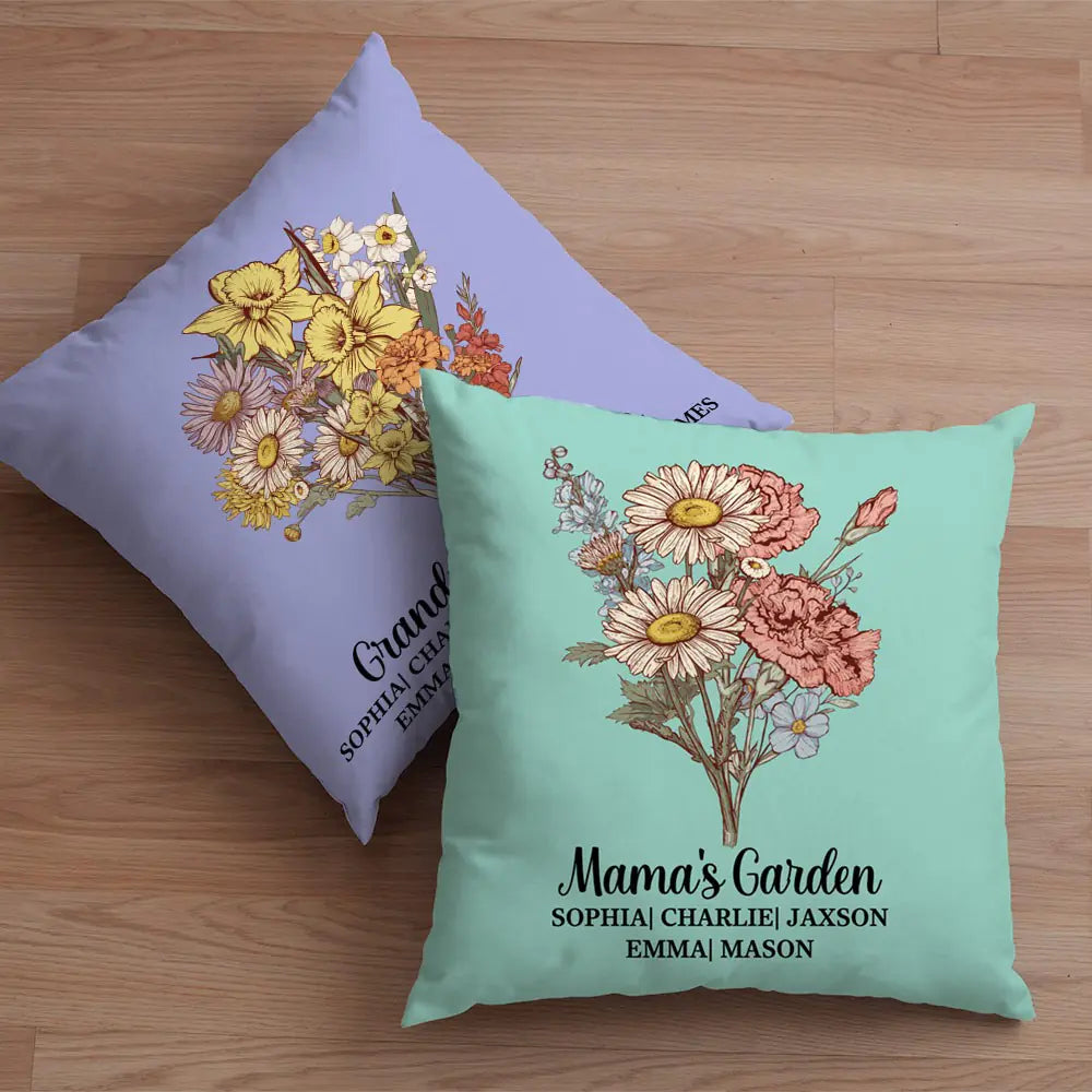 Personalised Birth Flower Bouquet Pillow Cover Case