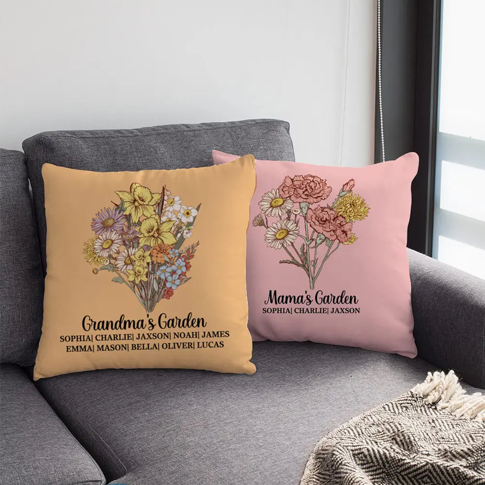 Personalised Birth Flower Bouquet Pillow Cover Case