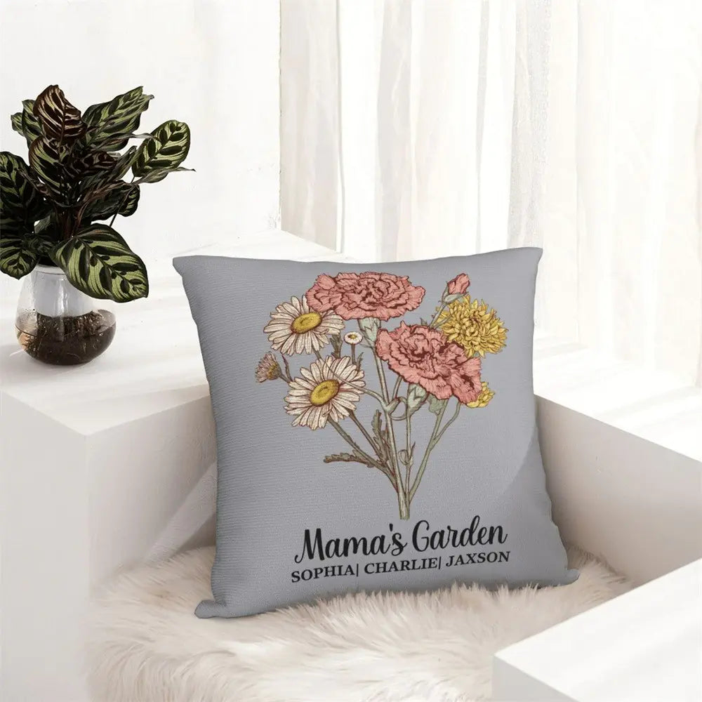 Personalised Birth Flower Bouquet Pillow Cover Case