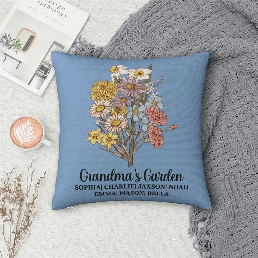 Personalised Birth Flower Bouquet Pillow Cover Case