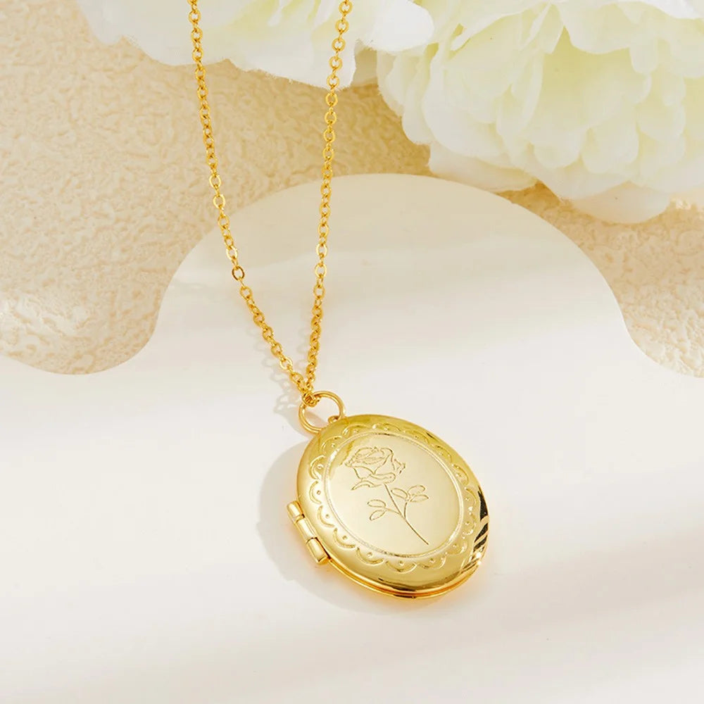 Personalised Birth Flower & Inside Initial Photo Locket Necklace