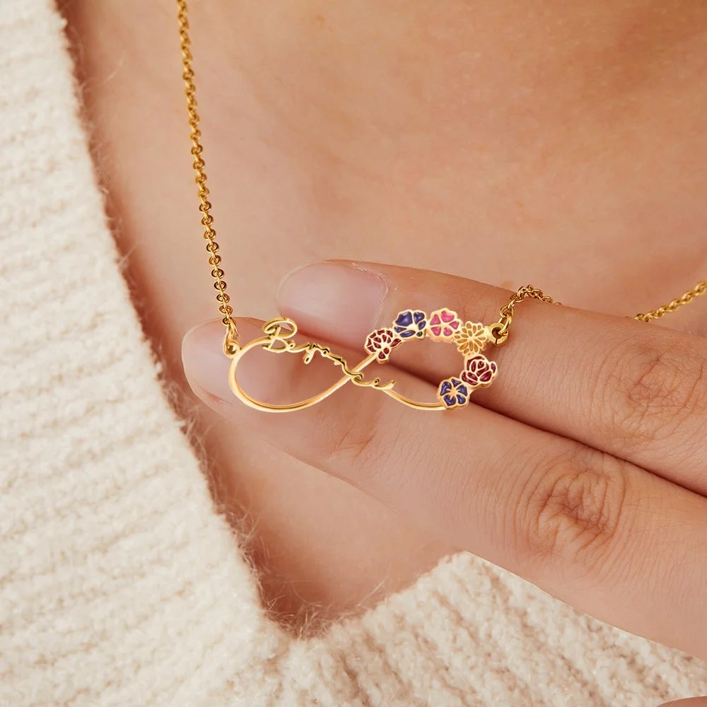 Infinity Birth Flower Personalised Necklace