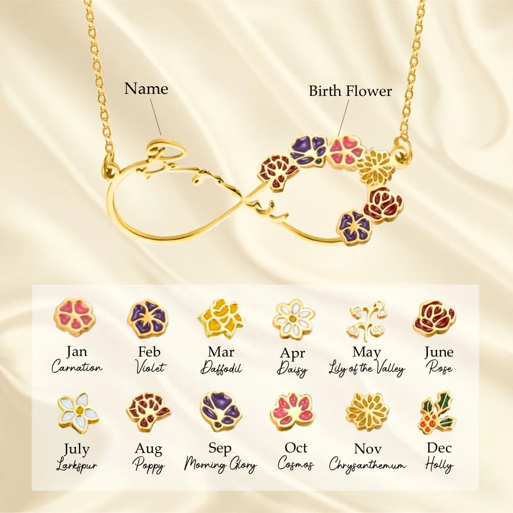 Infinity Birth Flower Personalised Necklace