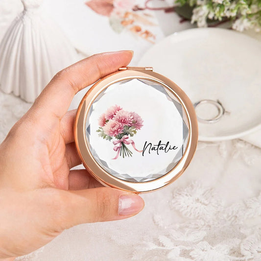 Personalised Birth Flower Pocket Compact Mirror