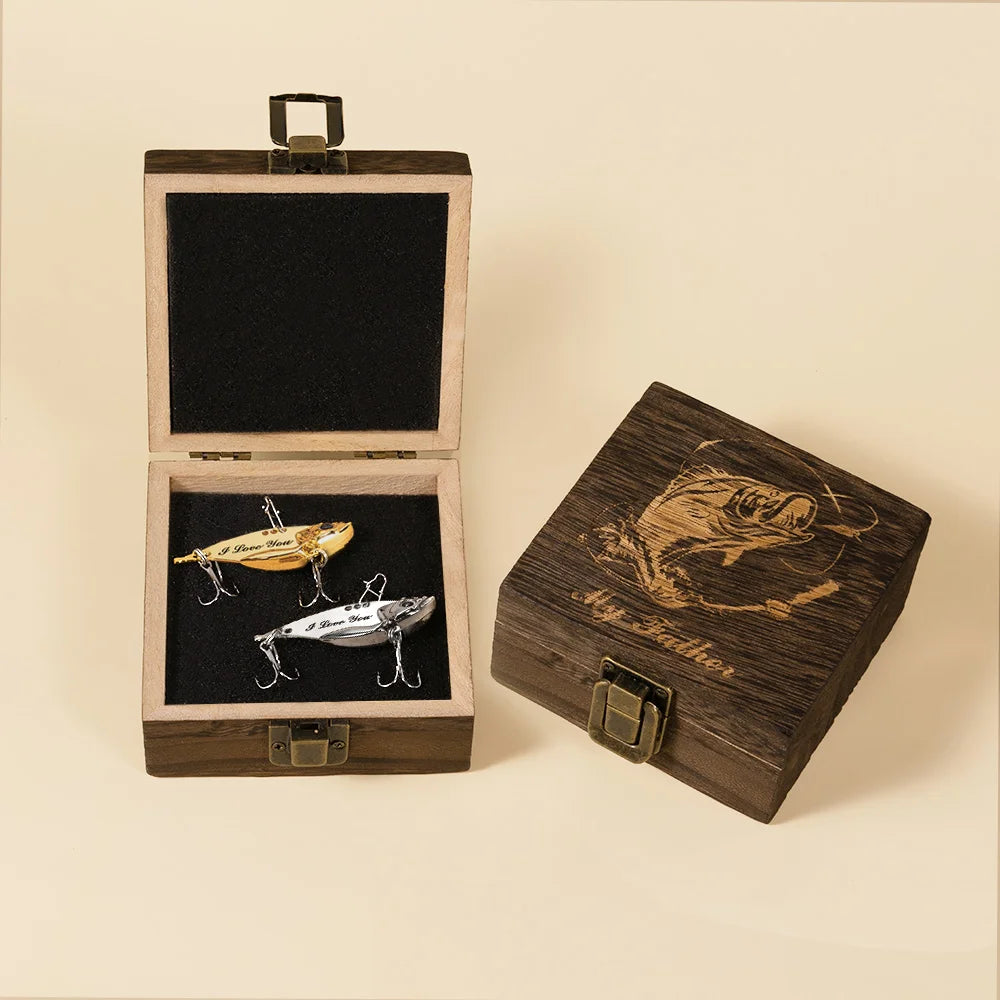 engraved fishing lure australia Personalised 2 Pcs Bionic Fish Shape Metal Fishing Lures Wooden Box Se – Custom Jewellery Australia