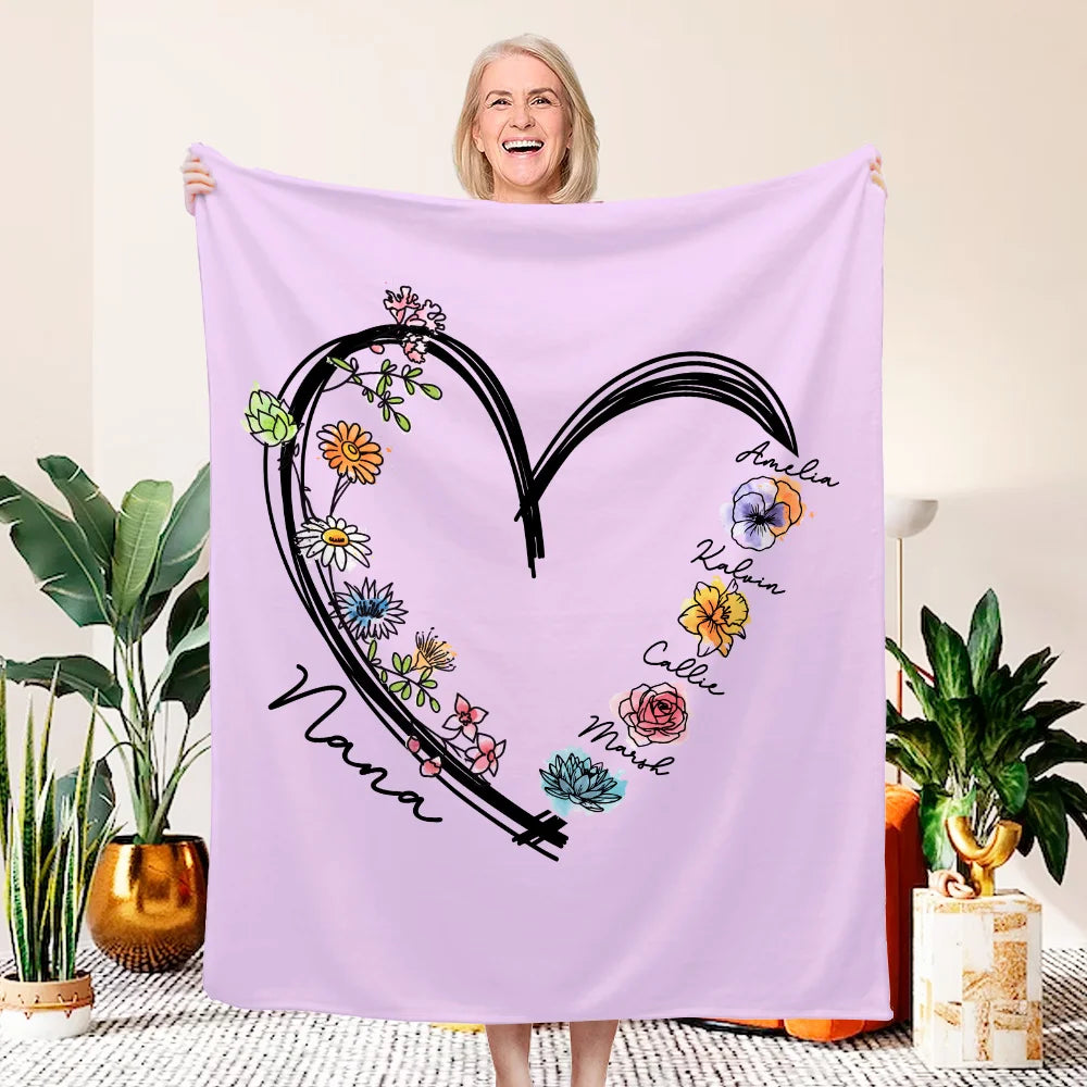 Personalised Birth Flower Heart Blanket