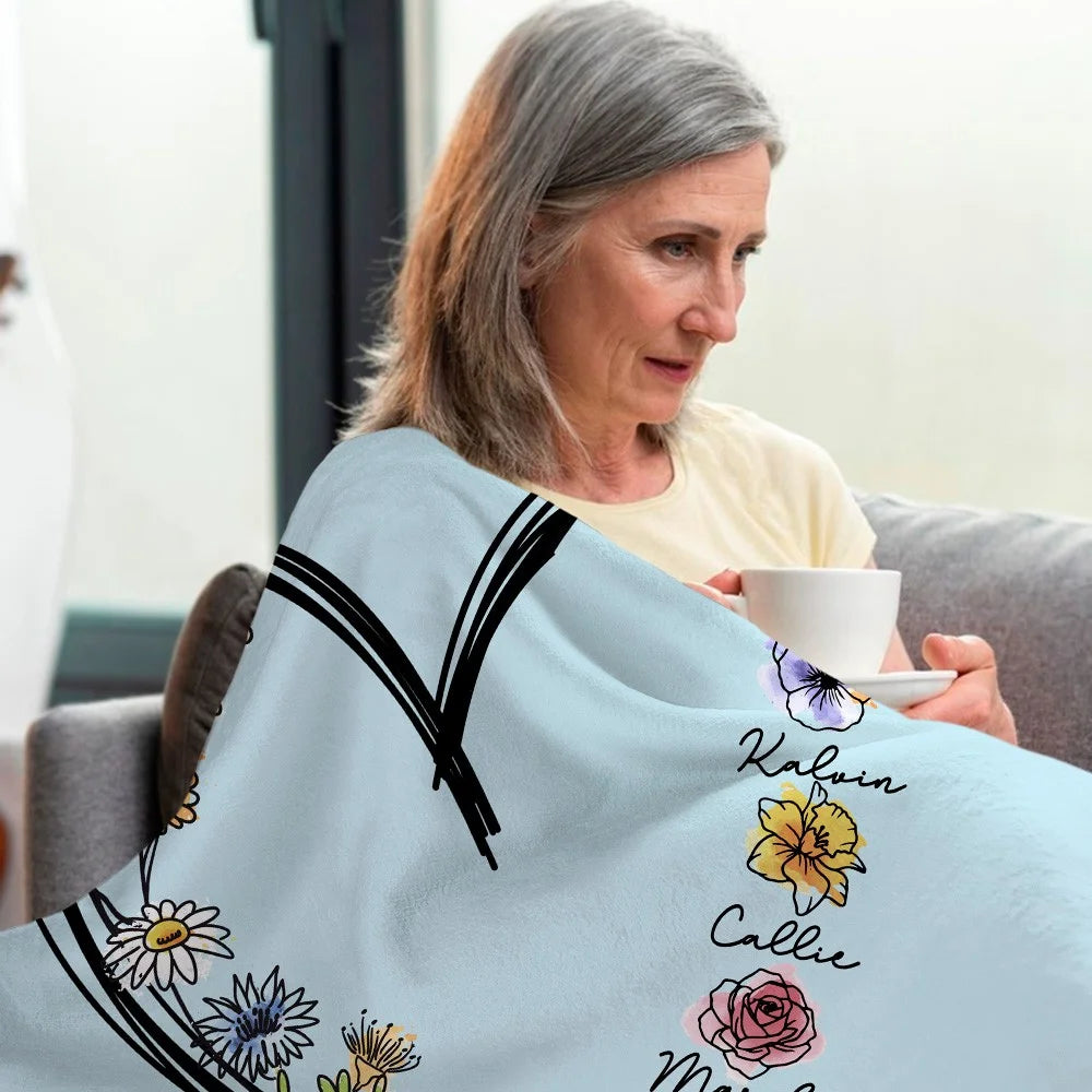 Personalised Birth Flower Heart Blanket