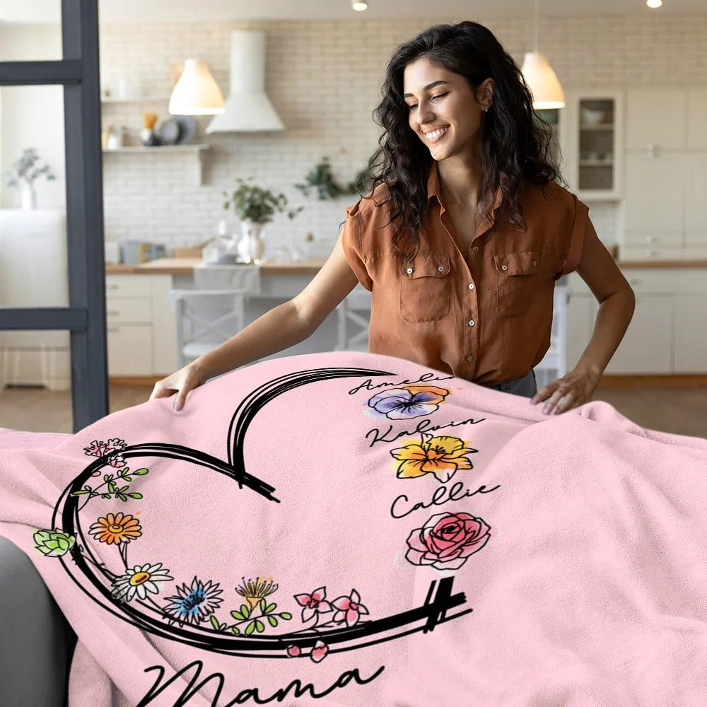 Personalised Birth Flower Heart Blanket