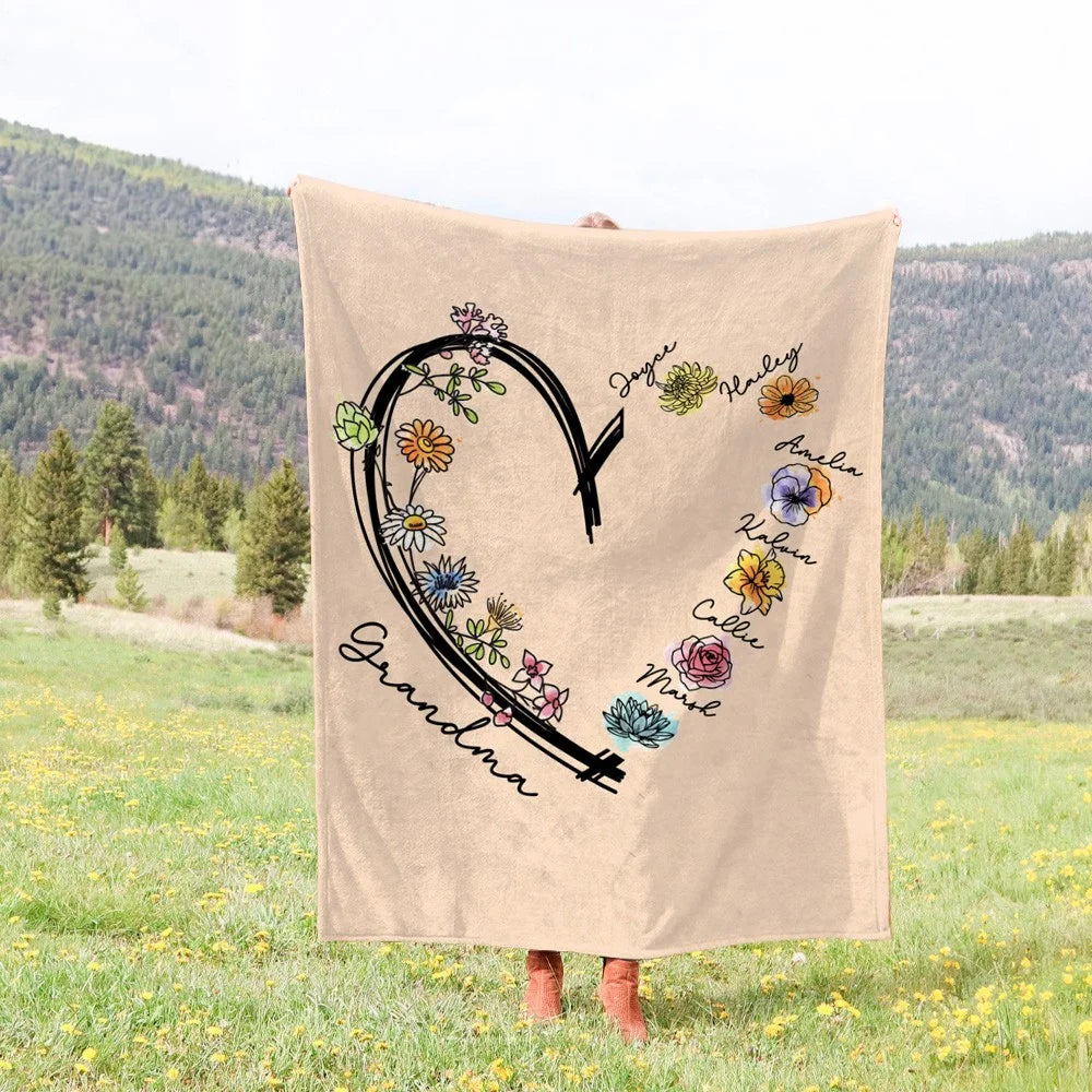 Personalised Birth Flower Heart Blanket