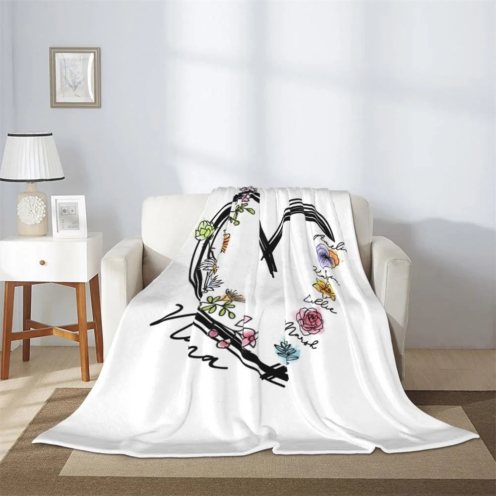 Personalised Birth Flower Heart Blanket