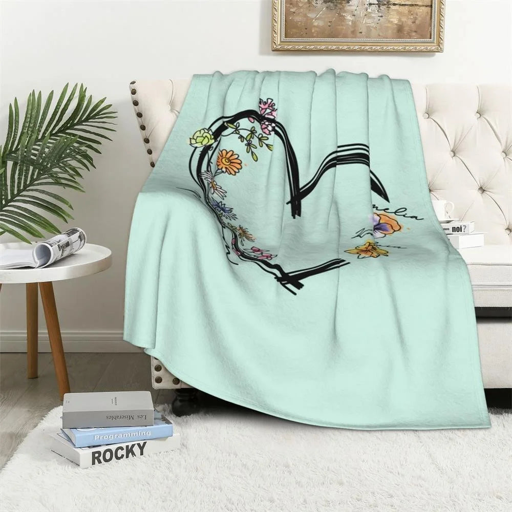 Personalised Birth Flower Heart Blanket