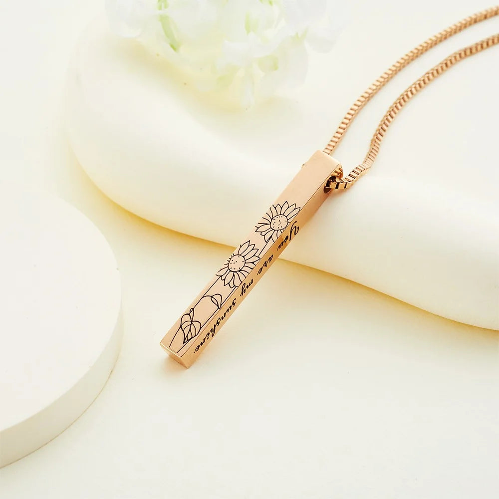 Birth Flower 4 Sided Personalised Bar Necklace