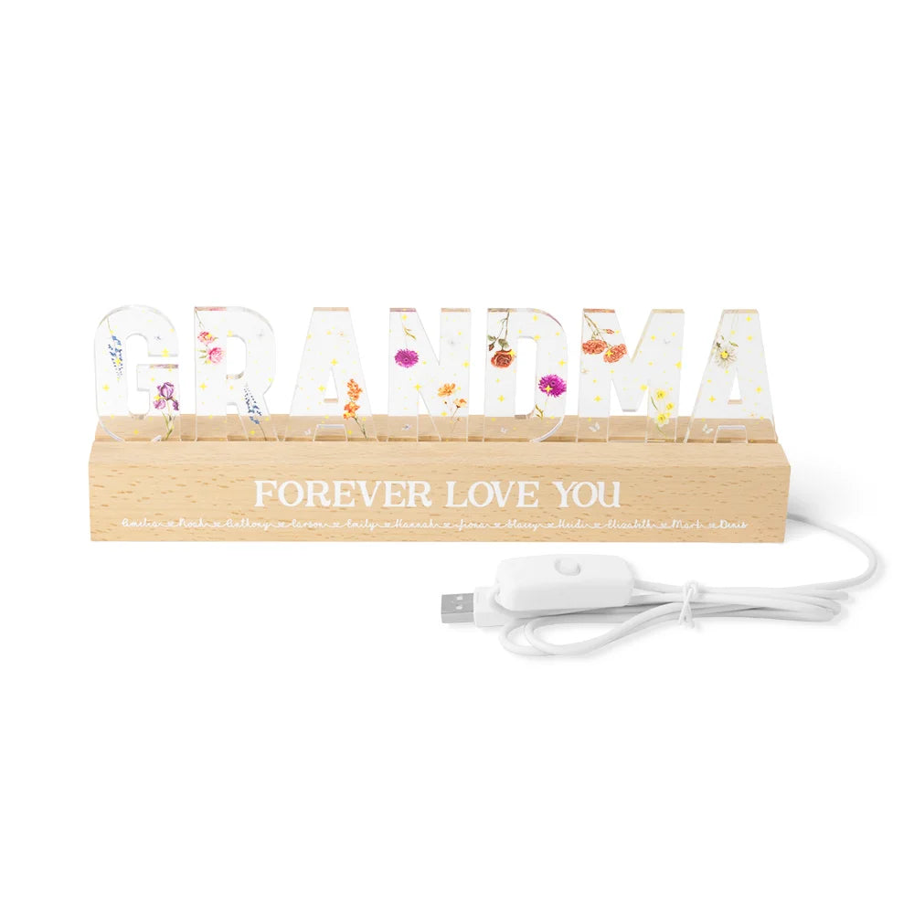 Floral Birth Flower Personalised Name Night Light Lamp