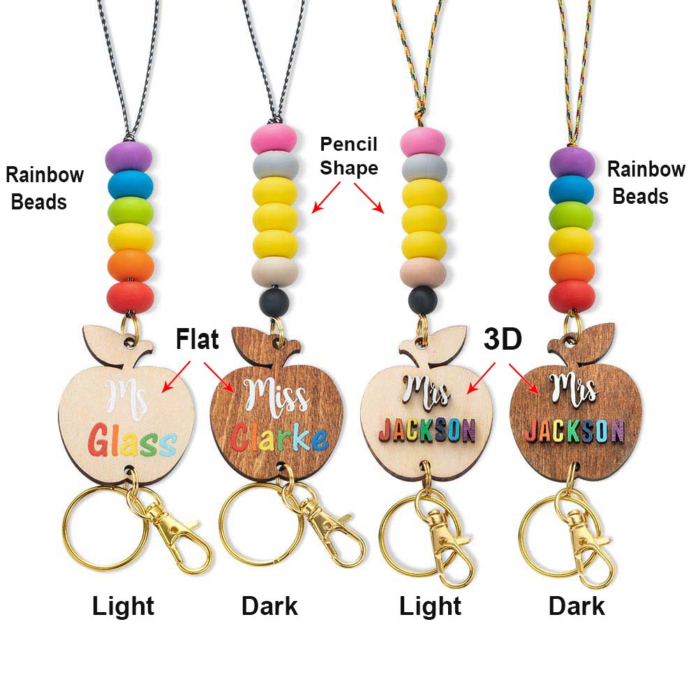 Teachers Personalised Wooden Apple Lanyard & Keychain