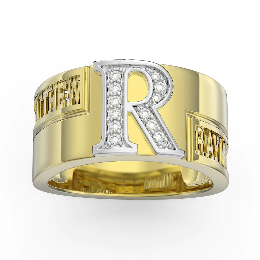 Premium Personalised Couples Initial & Names Band Ring