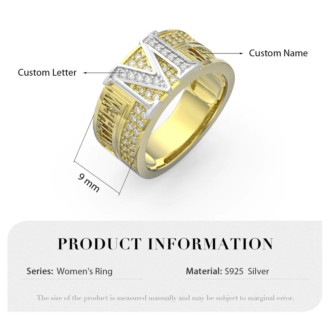 Premium Personalised Couples Initial & Names Band Ring