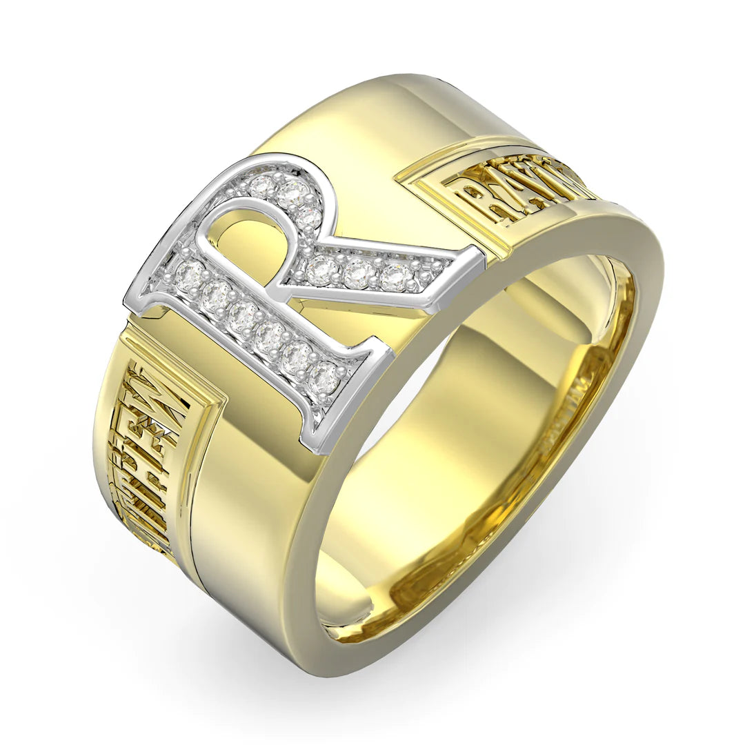 Premium Personalised Couples Initial & Names Band Ring