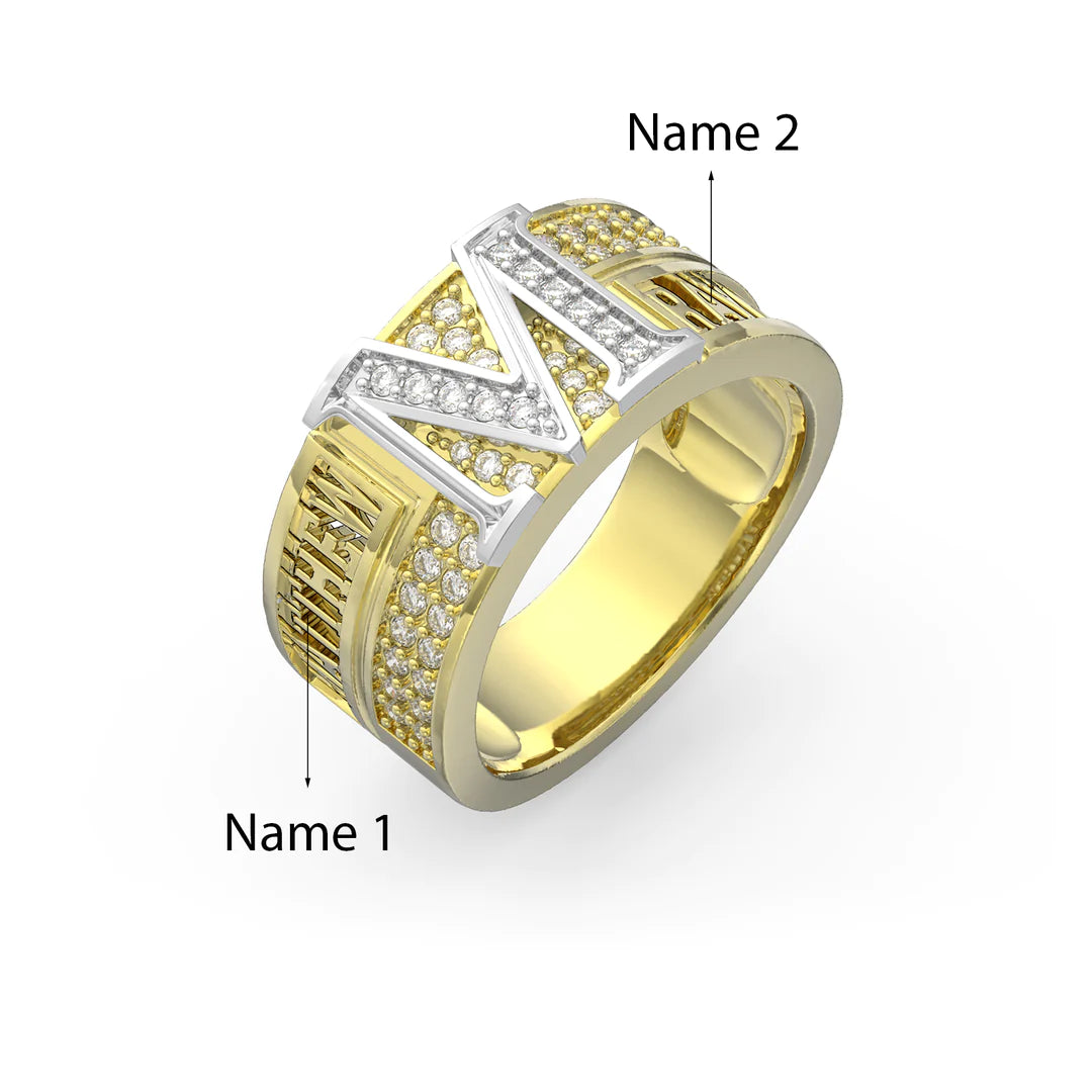 Premium Personalised Couples Initial & Names Band Ring