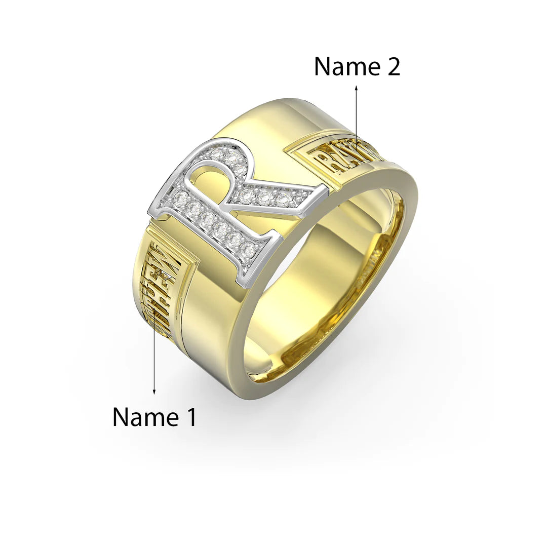 Premium Personalised Couples Initial & Names Band Ring