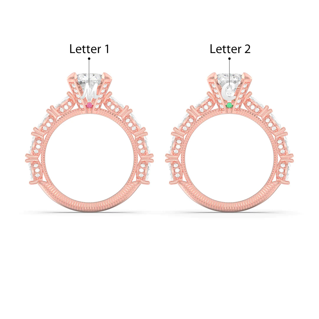 Premium Personalised Rose Gold Plated Moissanite Initials & Birthstones Ring