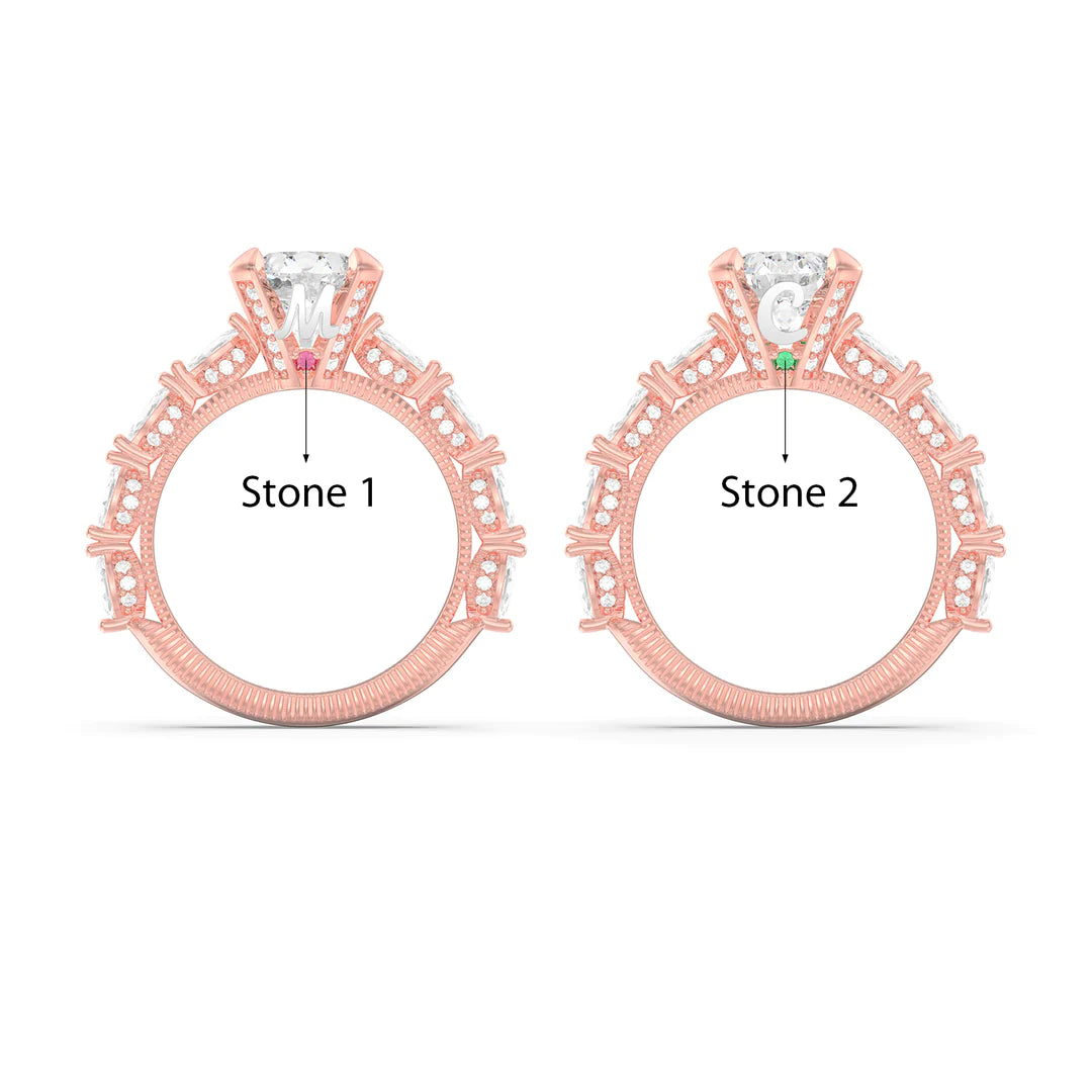 Premium Personalised Rose Gold Plated Moissanite Initials & Birthstones Ring