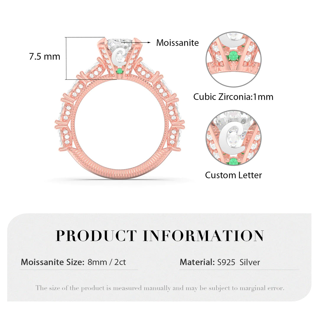 Premium Personalised Rose Gold Plated Moissanite Initials & Birthstones Ring