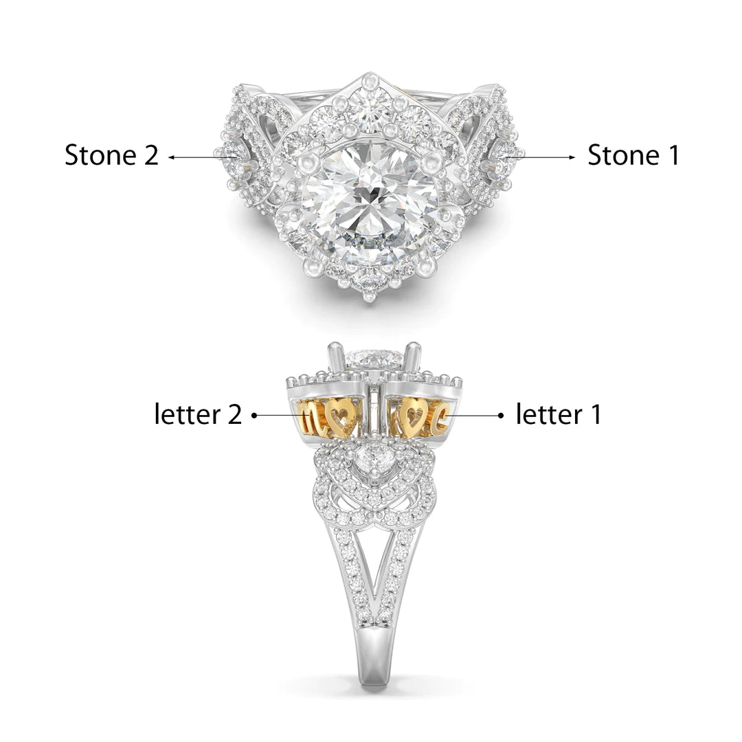 Premium Personalised Moissanite Initials & Birthstones Ring