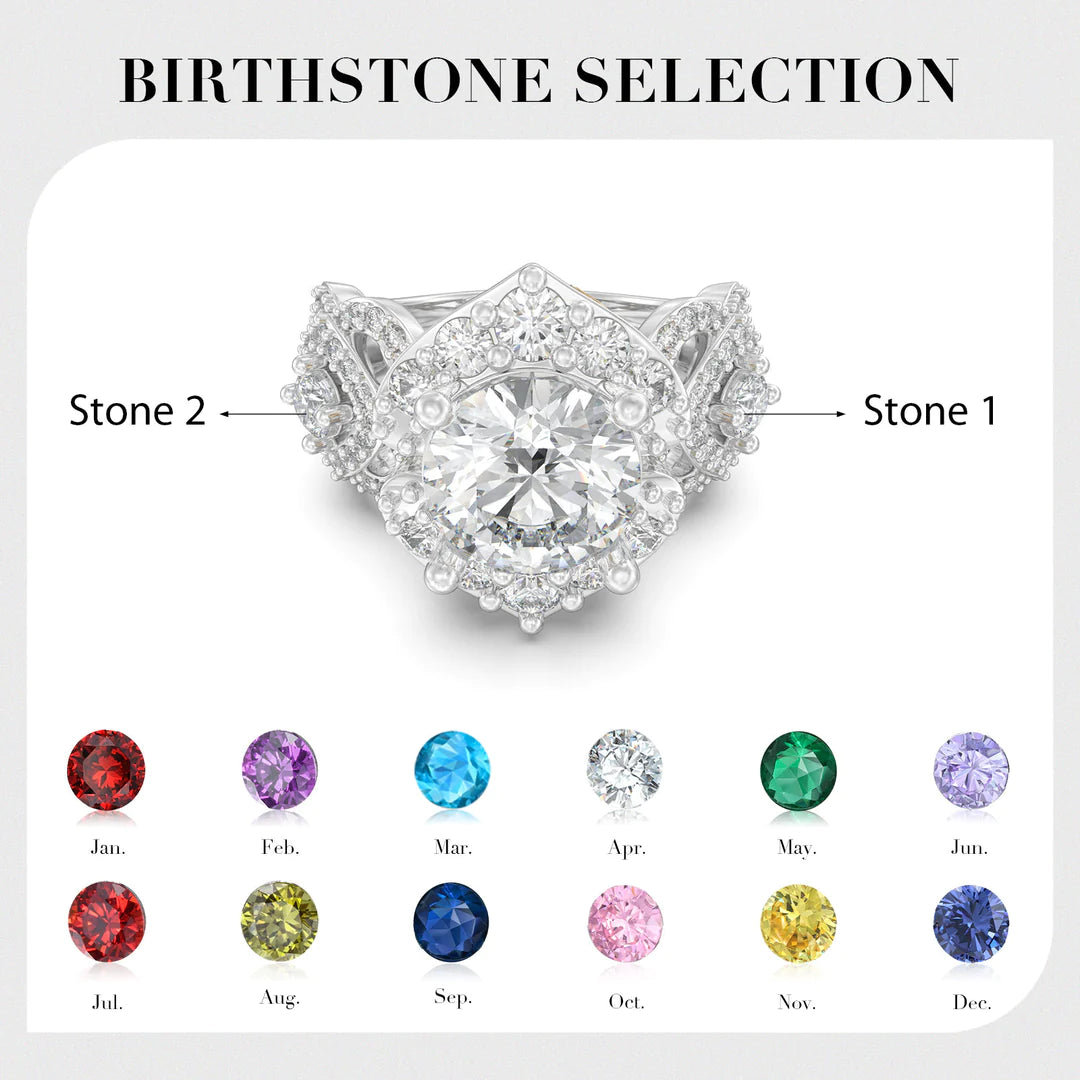 Premium Personalised Moissanite Initials & Birthstones Ring