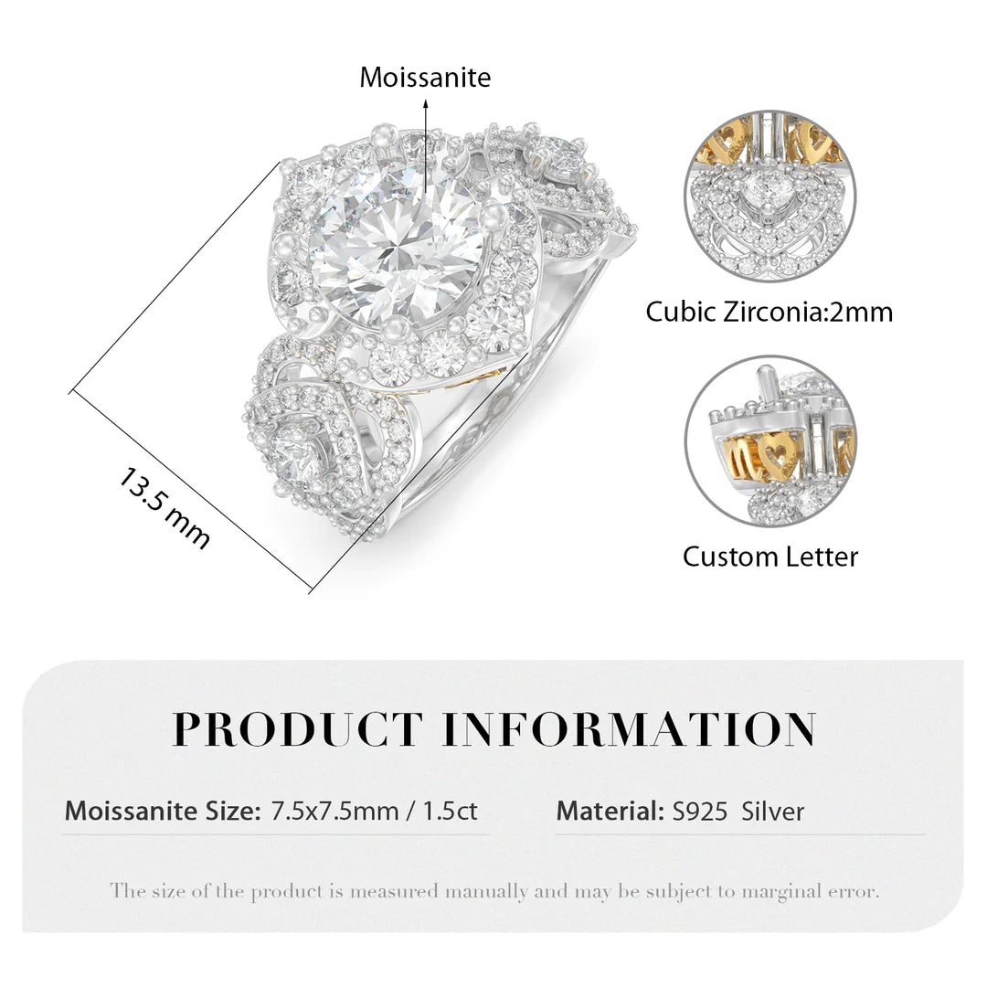 Premium Personalised Moissanite Initials & Birthstones Ring