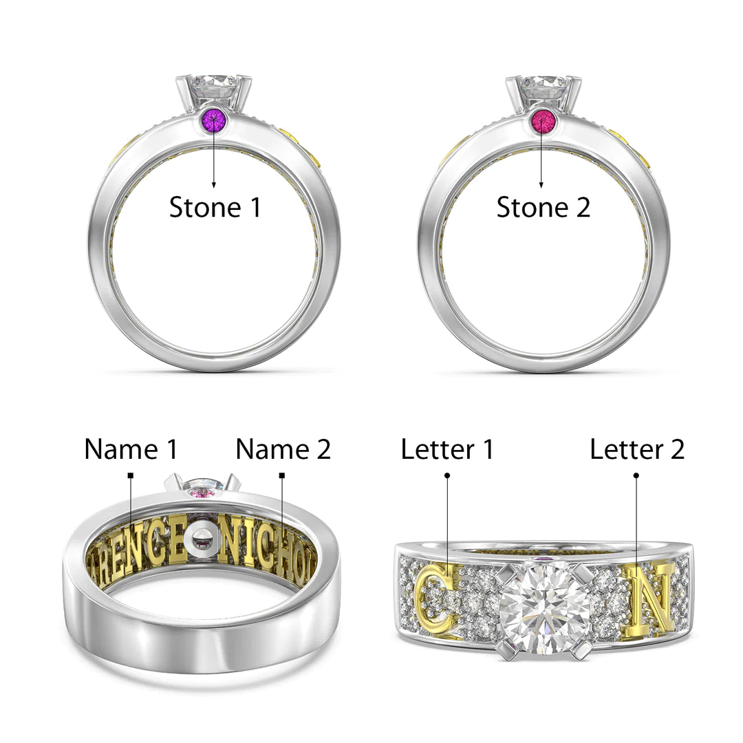 Premium Personalised Moissanite Initials Names & Birthstones Ring