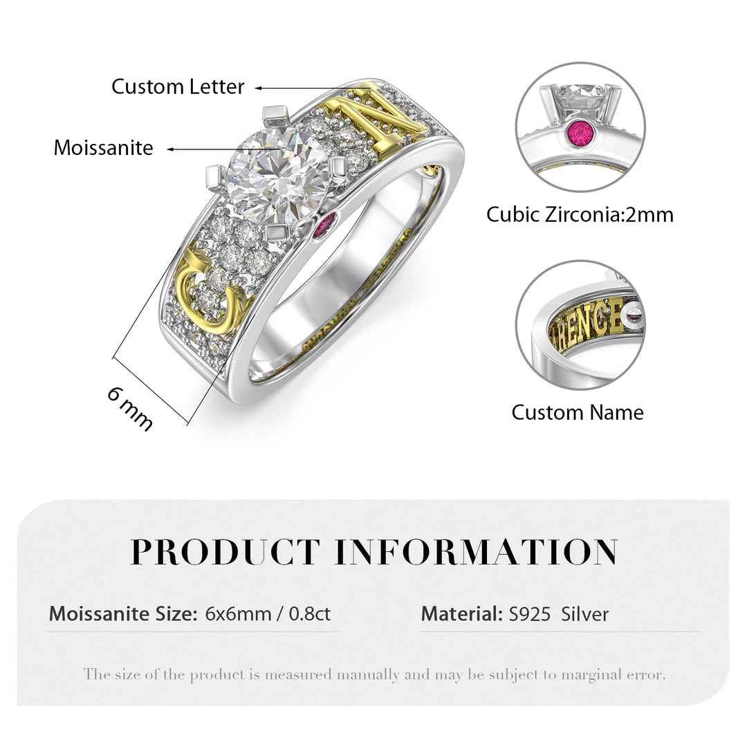 Premium Personalised Moissanite Initials Names & Birthstones Ring