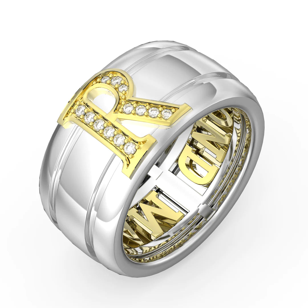 Premium Personalised Couples Initial & Names Band Ring