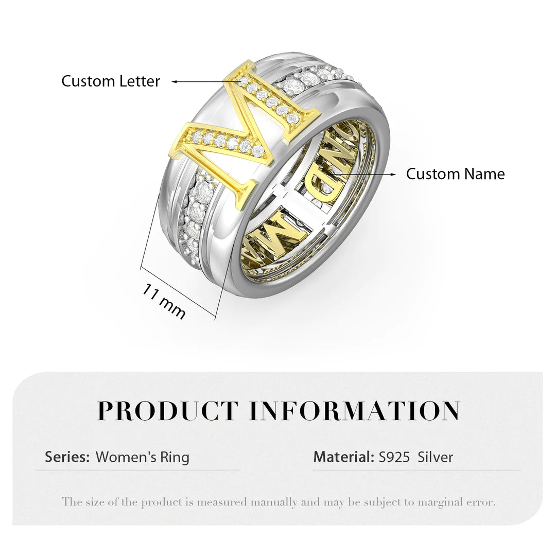 Premium Personalised Couples Initial & Names Band Ring