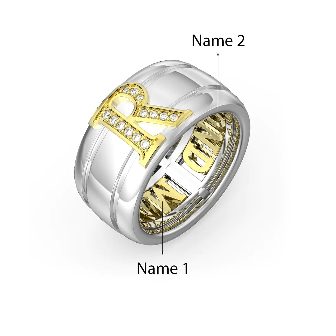 Premium Personalised Couples Initial & Names Band Ring