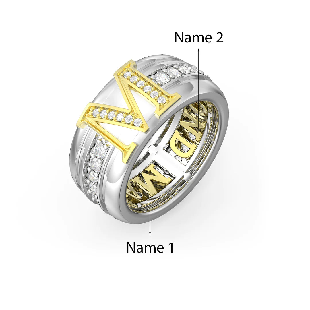 Premium Personalised Couples Initial & Names Band Ring