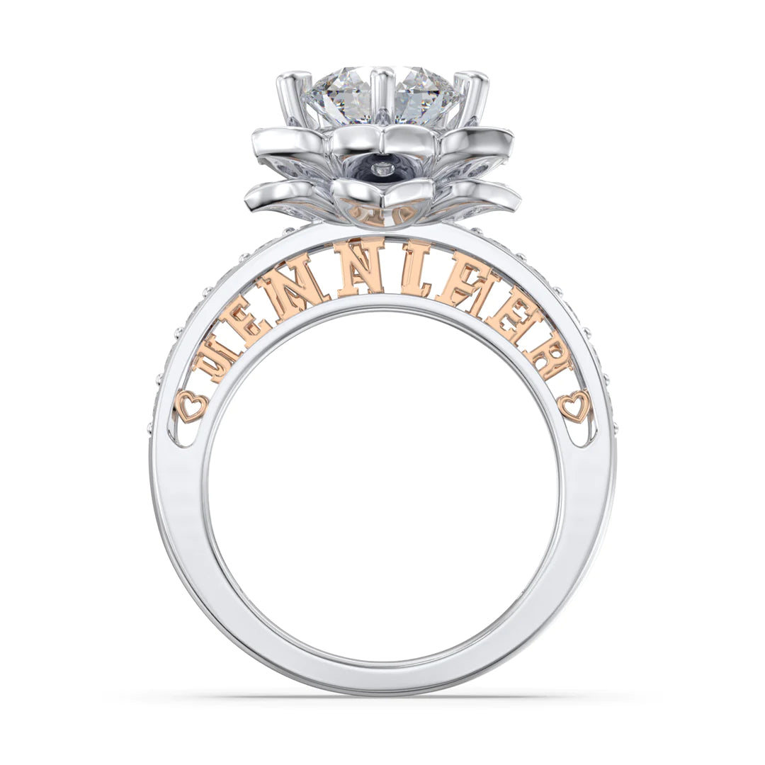 Premium Personalised Moissanite Flower Names Ring