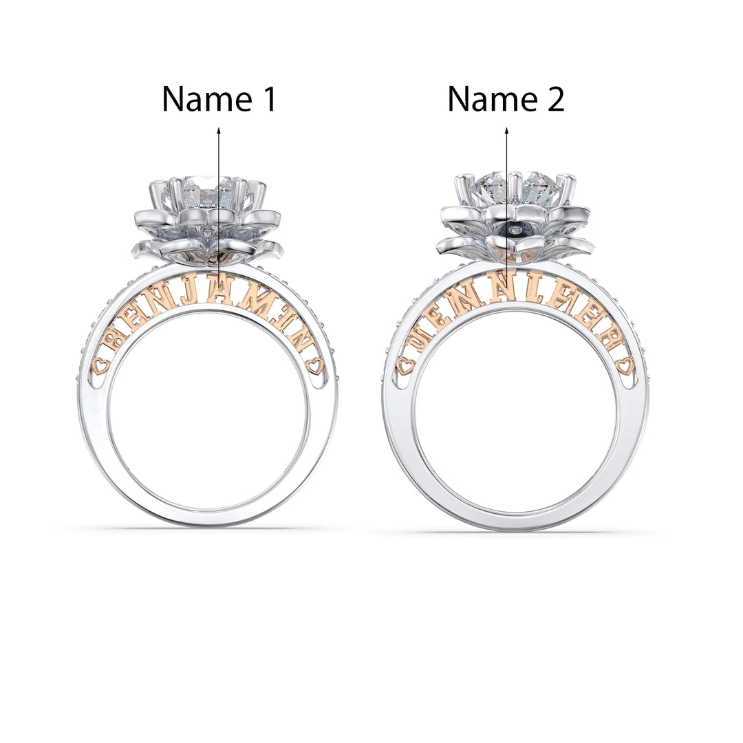 Premium Personalised Moissanite Flower Names Ring