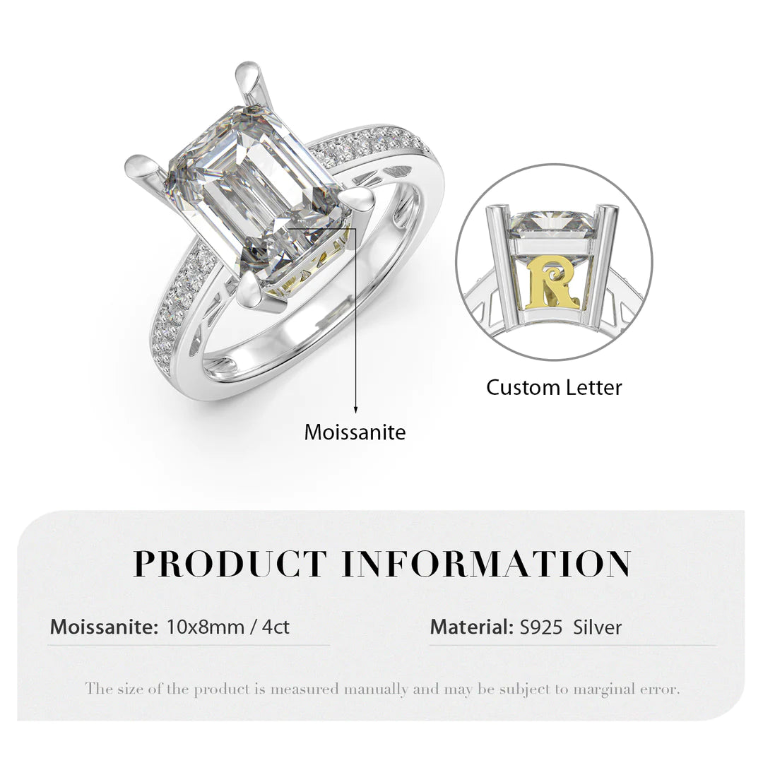 Premium Personalised Moissanite Princess Cut Initials Ring