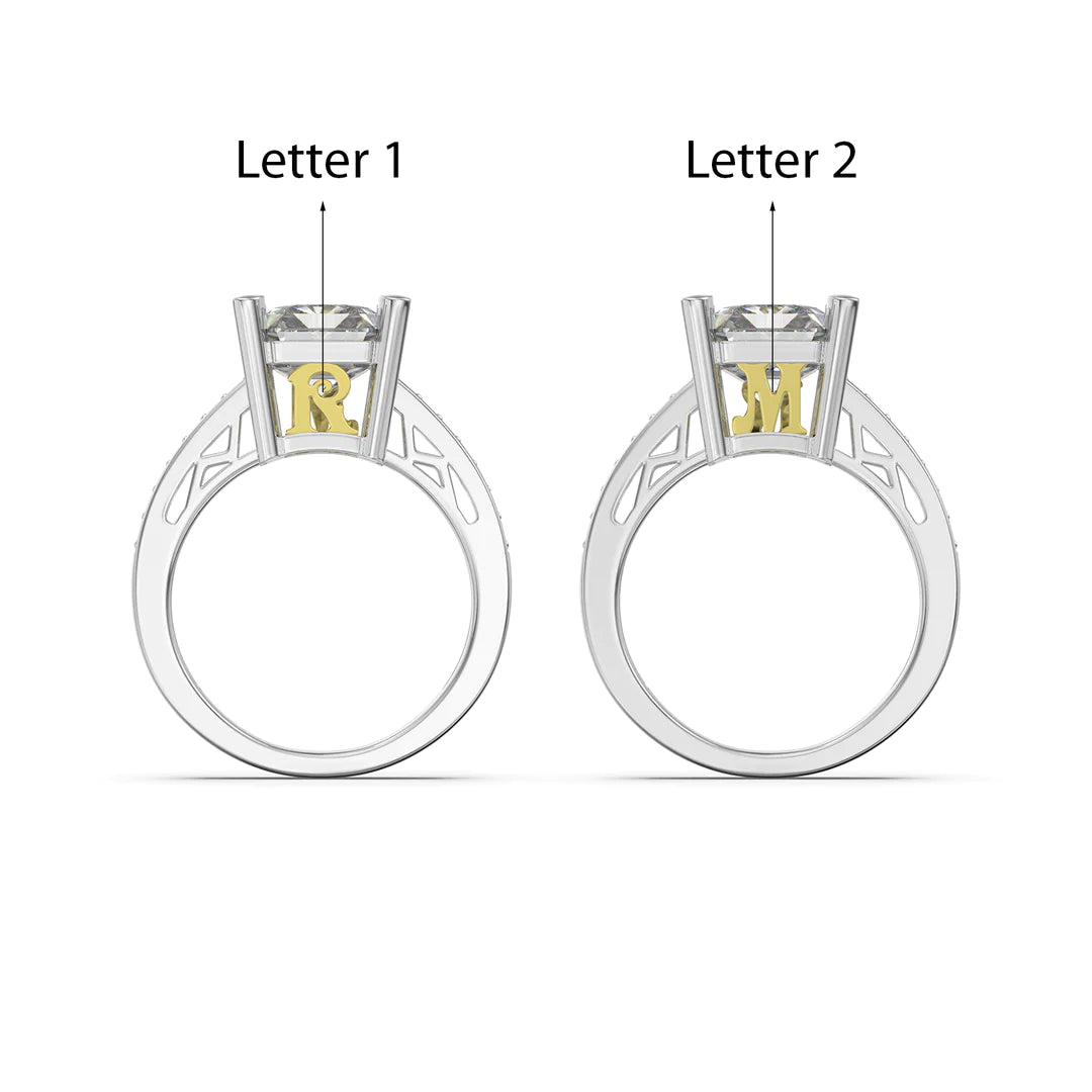 Premium Personalised Moissanite Princess Cut Initials Ring