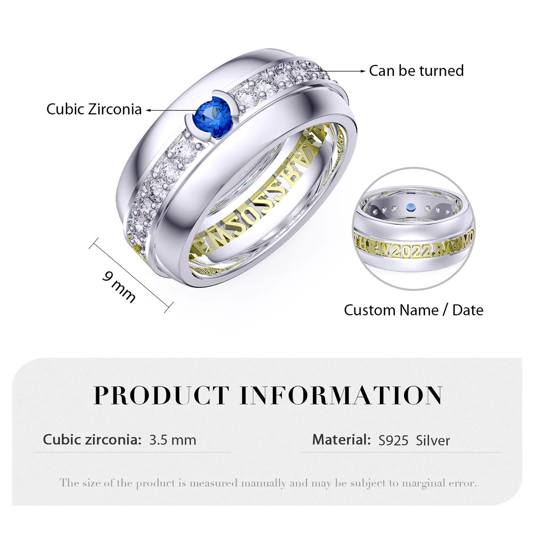 Premium Personalised Couples Names Date & Birthstones Ring