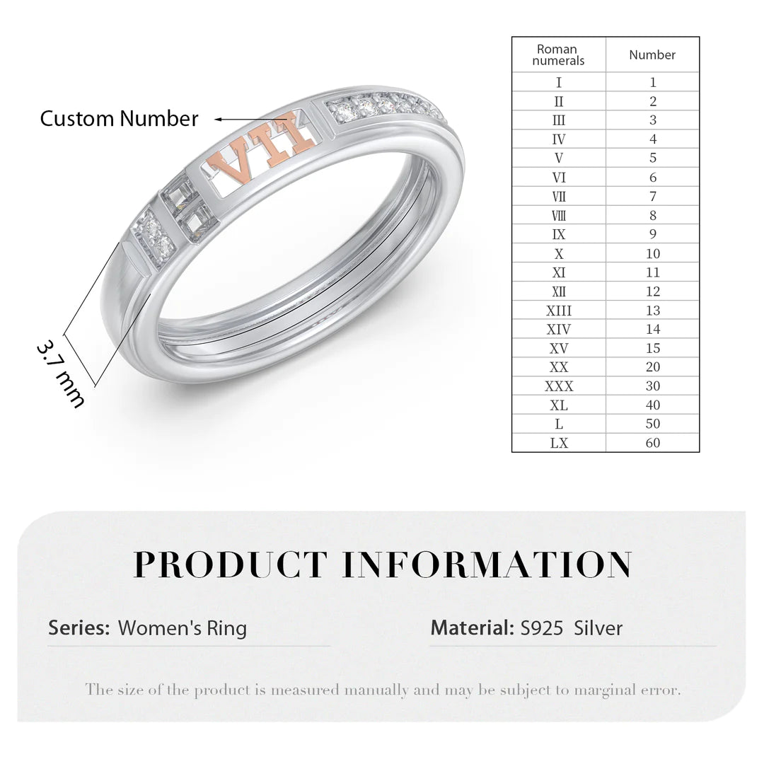 Premium Personalised Couples Roman Number Band Ring