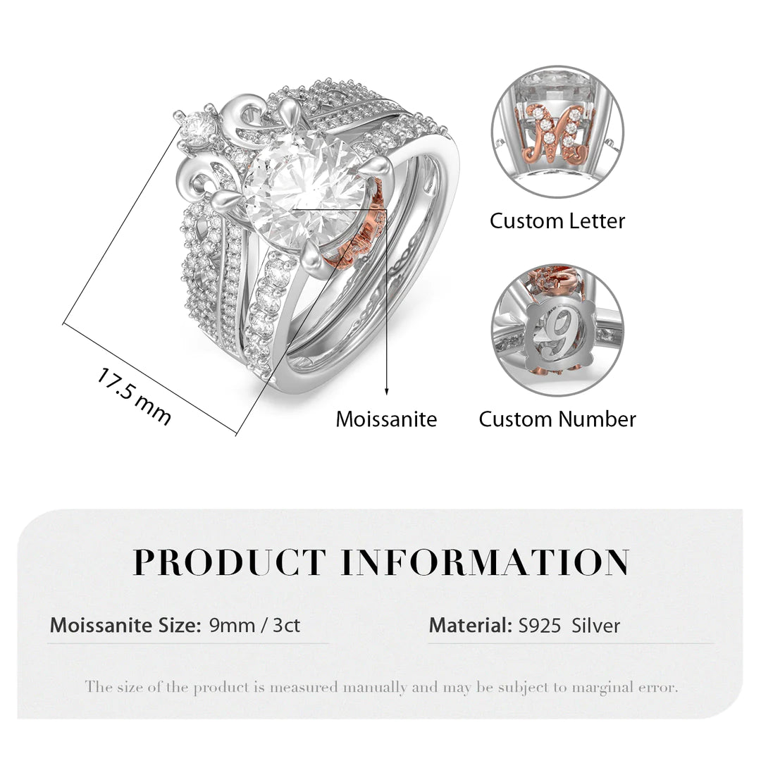 Premium Personalised Moissanite Bridal Initials & Number Ring Set