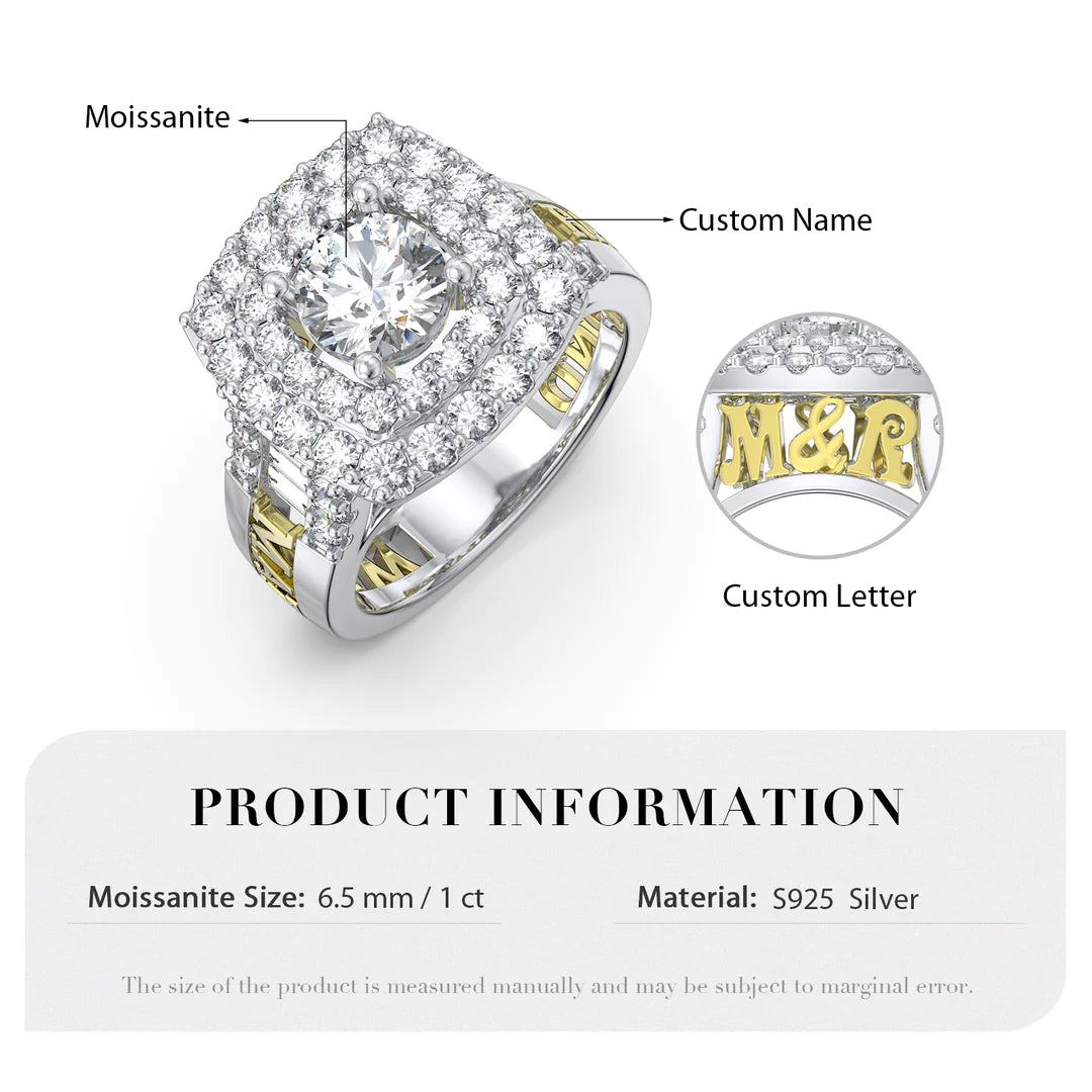 Premium Personalised Moissanite Names & Initials Ring