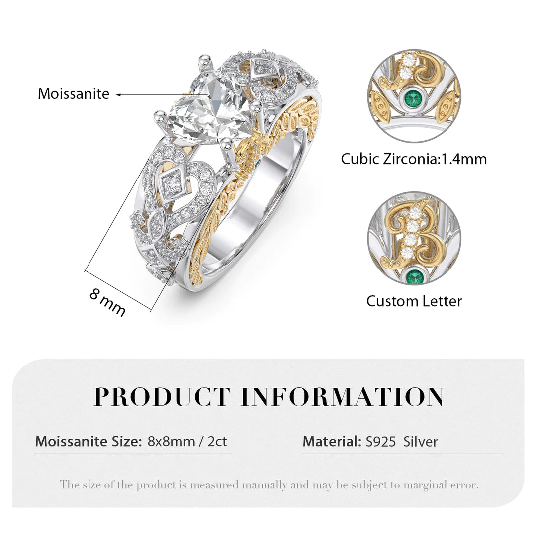 Premium Personalised Moissanite Angel Wings Initial & Birthstones Ring