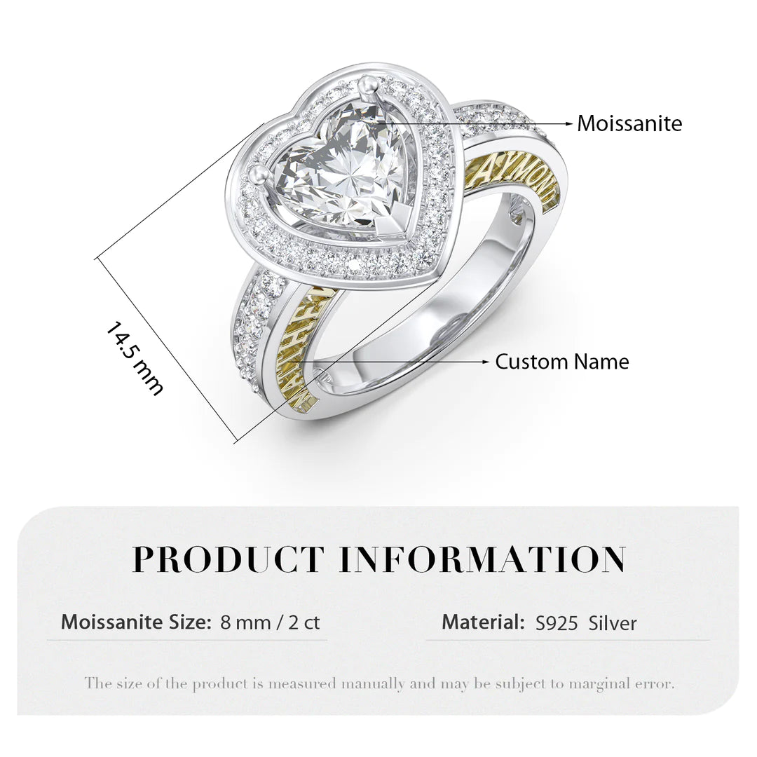 Premium Personalised Moissanite Heart Names Ring