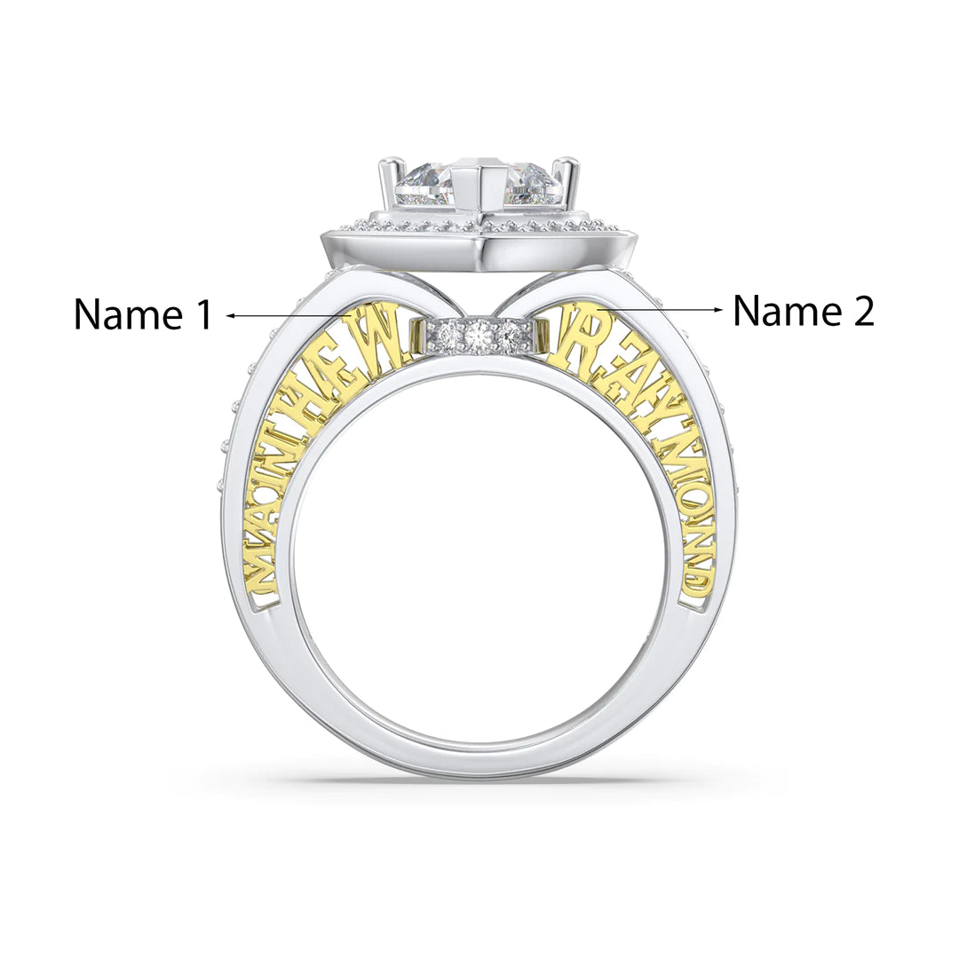 Premium Personalised Moissanite Heart Names Ring