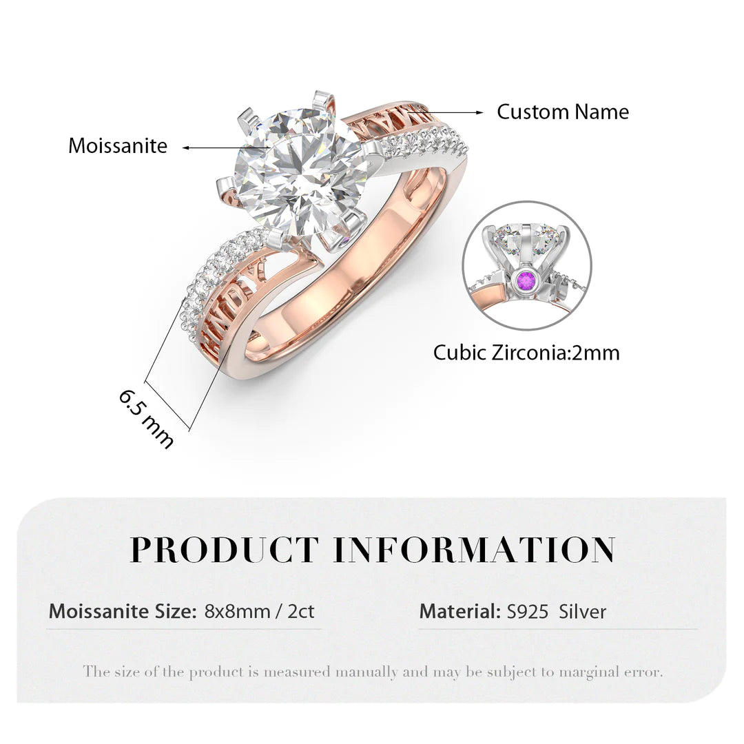 Premium Personalised Rose Gold Plated Moissanite Names & Birthstones Ring