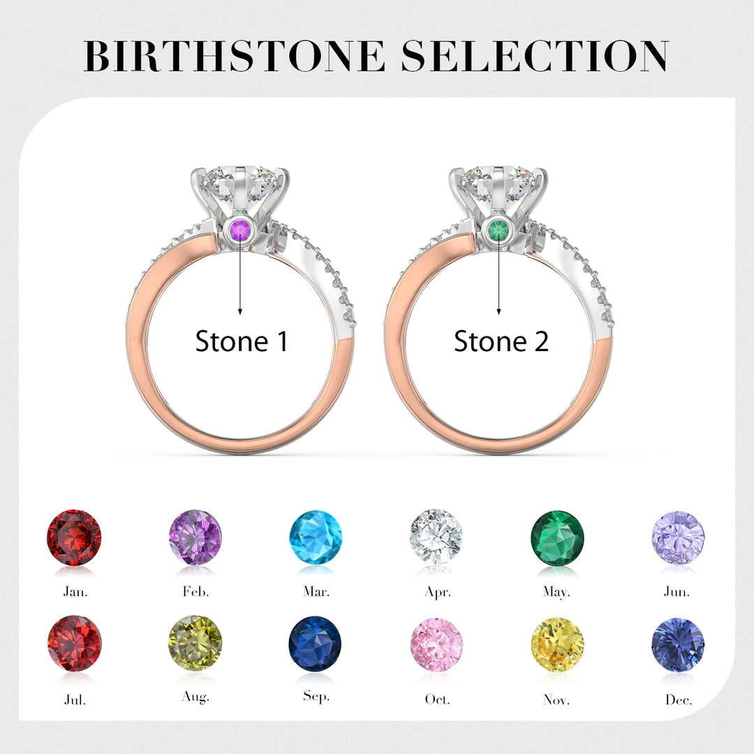 Premium Personalised Rose Gold Plated Moissanite Names & Birthstones Ring